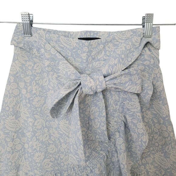 Express Floral Ruffle Faux Wrap Skirt Bow Tie Waist Size 00 Light Blue NWT - Picture 5 of 9